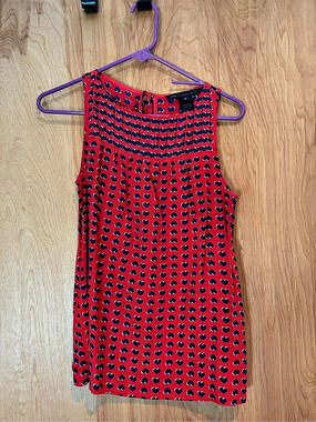 Marc by Marc Jacobs Heart Print Pleated Tank Top in Red & Blue Size XS